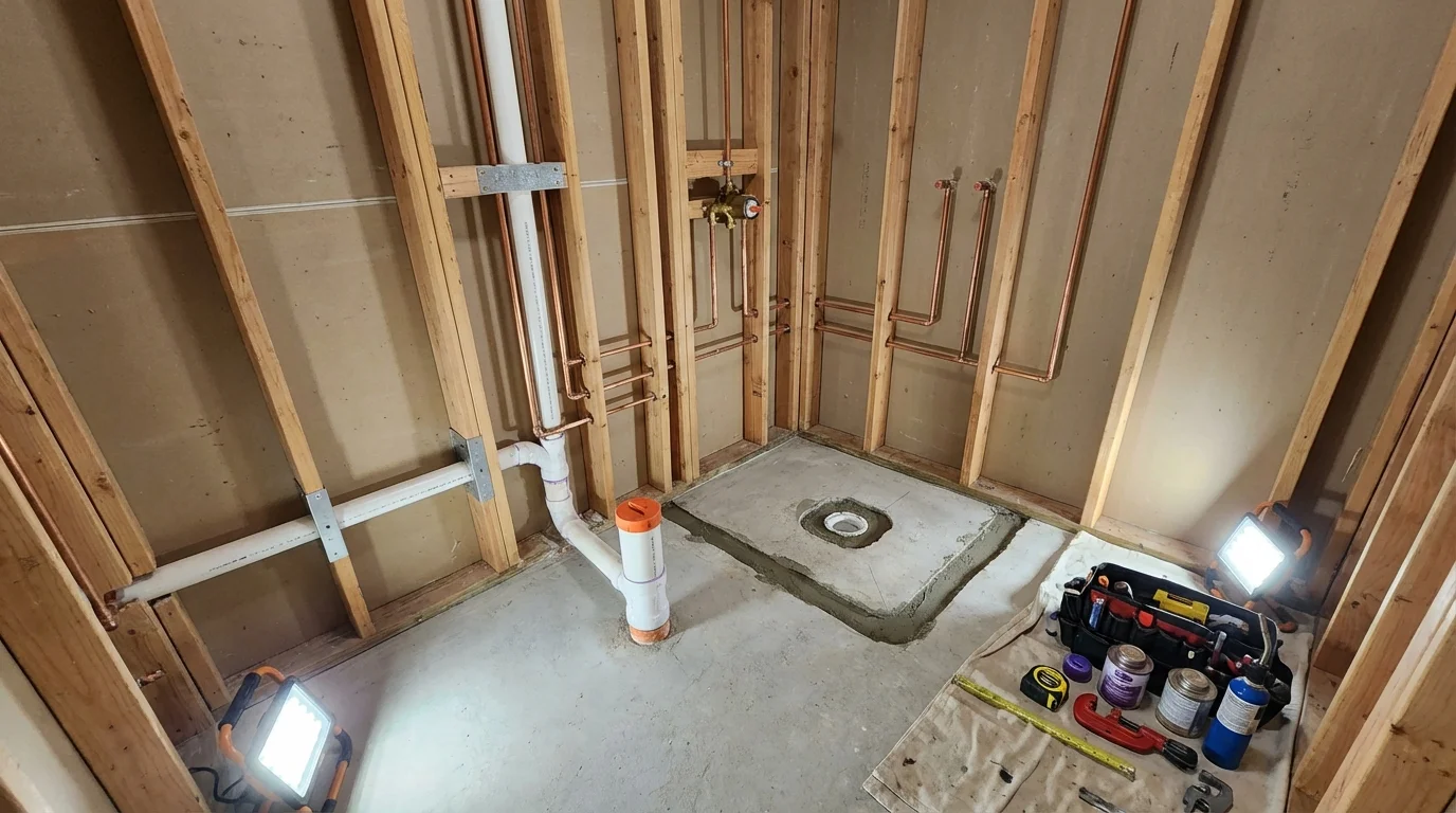 Bathroom rough-in plumbing during remodel by Johns Plumbing LLC in Huachuca City