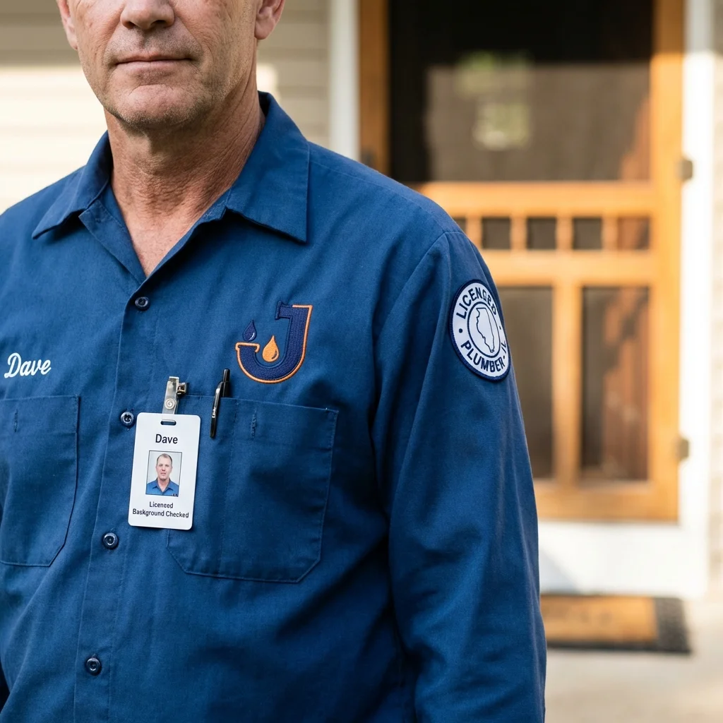 Licensed plumber showing ID badge in Huachuca City, AZ