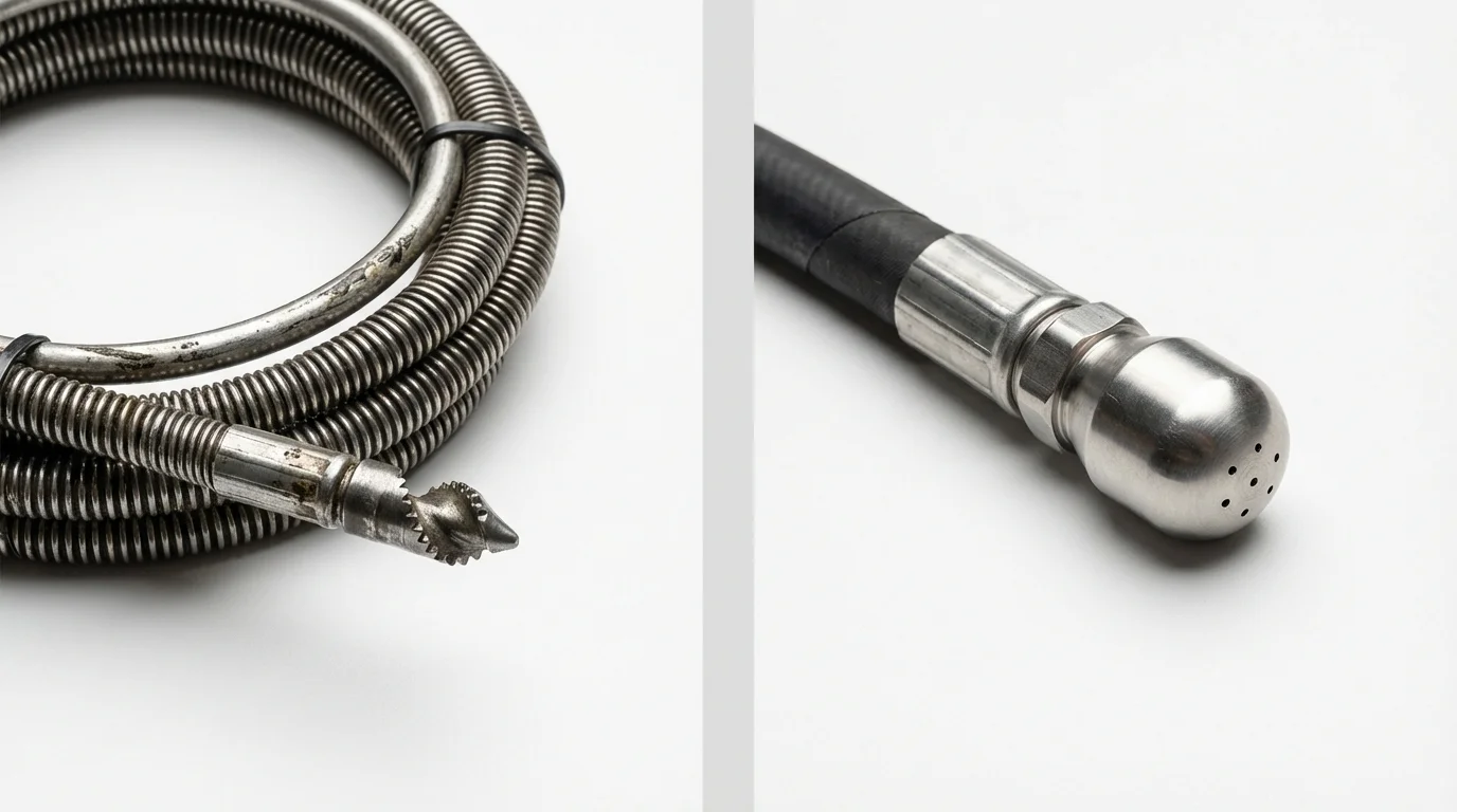 Drain snake cable and hydro jetting nozzle used for drain cleaning in Huachuca City, AZ