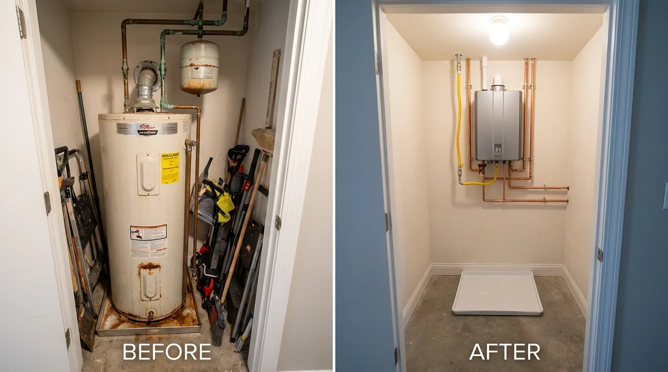 Tank water heater versus wall-mounted tankless unit comparison for Huachuca City, AZ homeowners