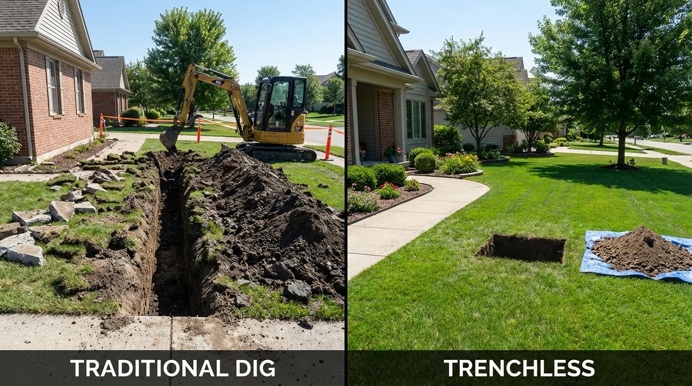 Trenchless sewer repair with minimal yard damage versus traditional excavation in Huachuca City, AZ